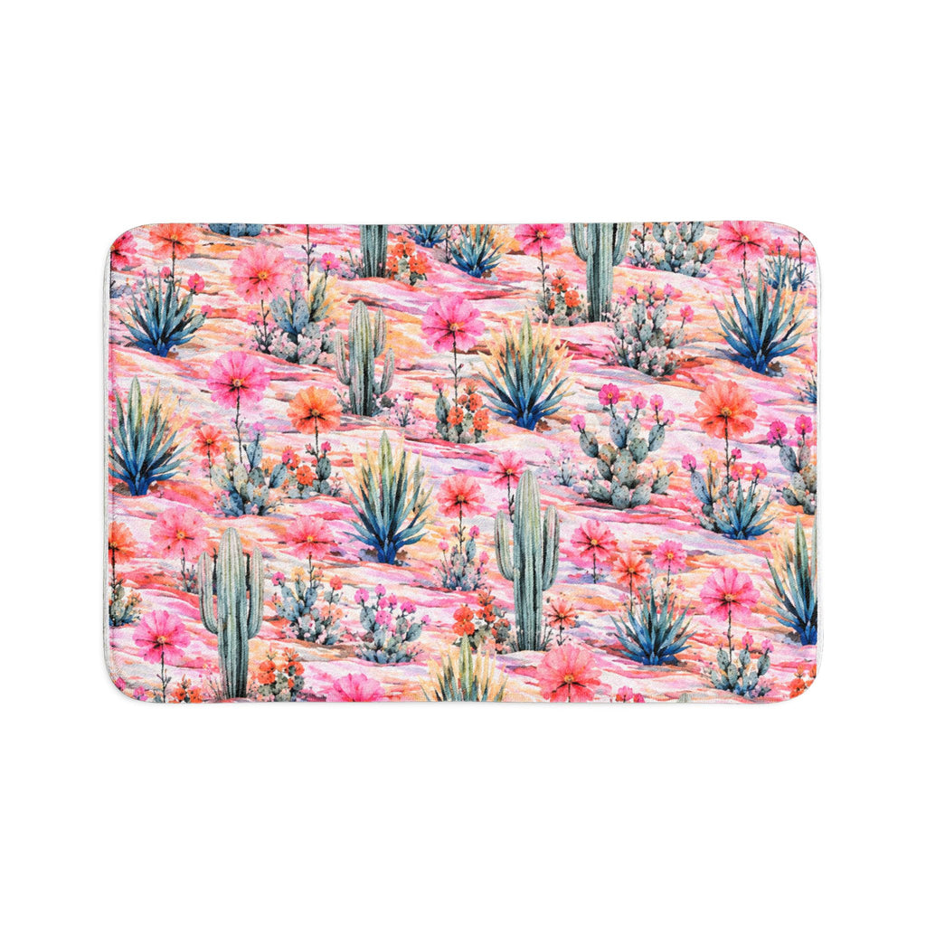 Pink Desert Cactus Bath Mat Set – 3-Piece Floral Succulent Bathroom Rugs