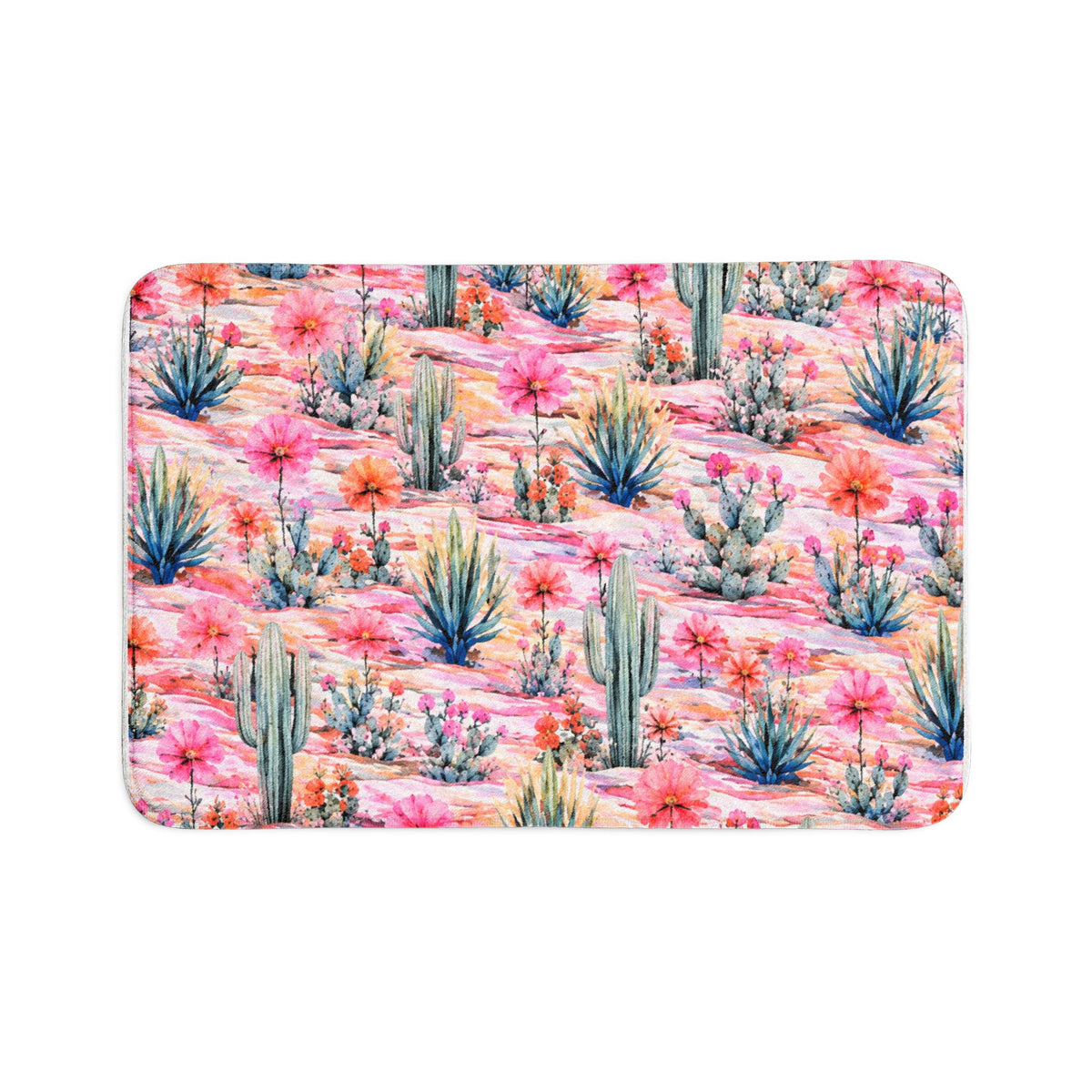 Pink Desert Cactus Bath Mat Set – 3-Piece Floral Succulent Bathroom Rugs