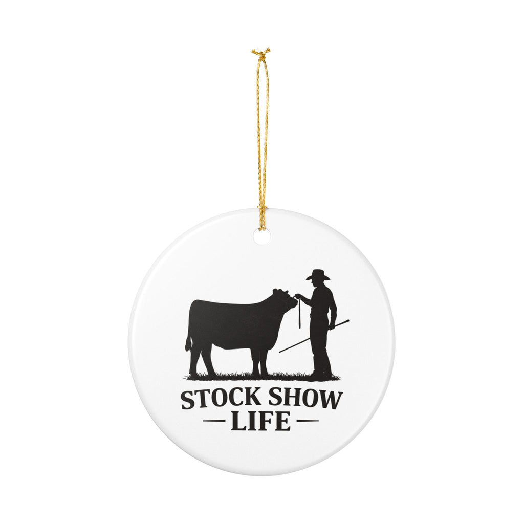 Stock Show Life Ceramic Ornament — Cowboy & Cow Silhouette Holiday Decoration