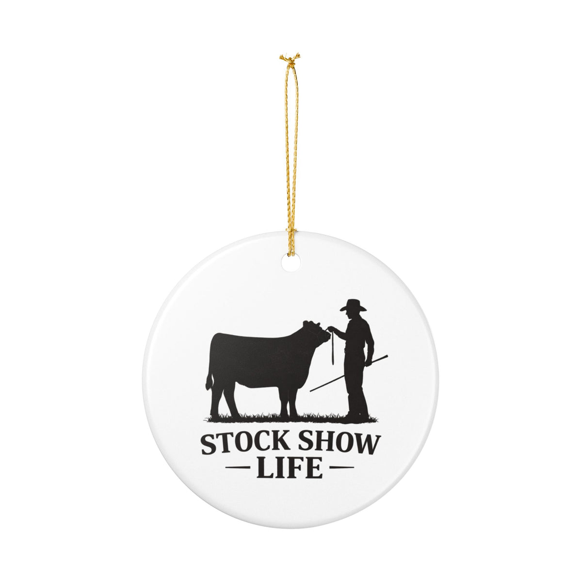 Stock Show Life Ceramic Ornament — Cowboy & Cow Silhouette Holiday Decoration