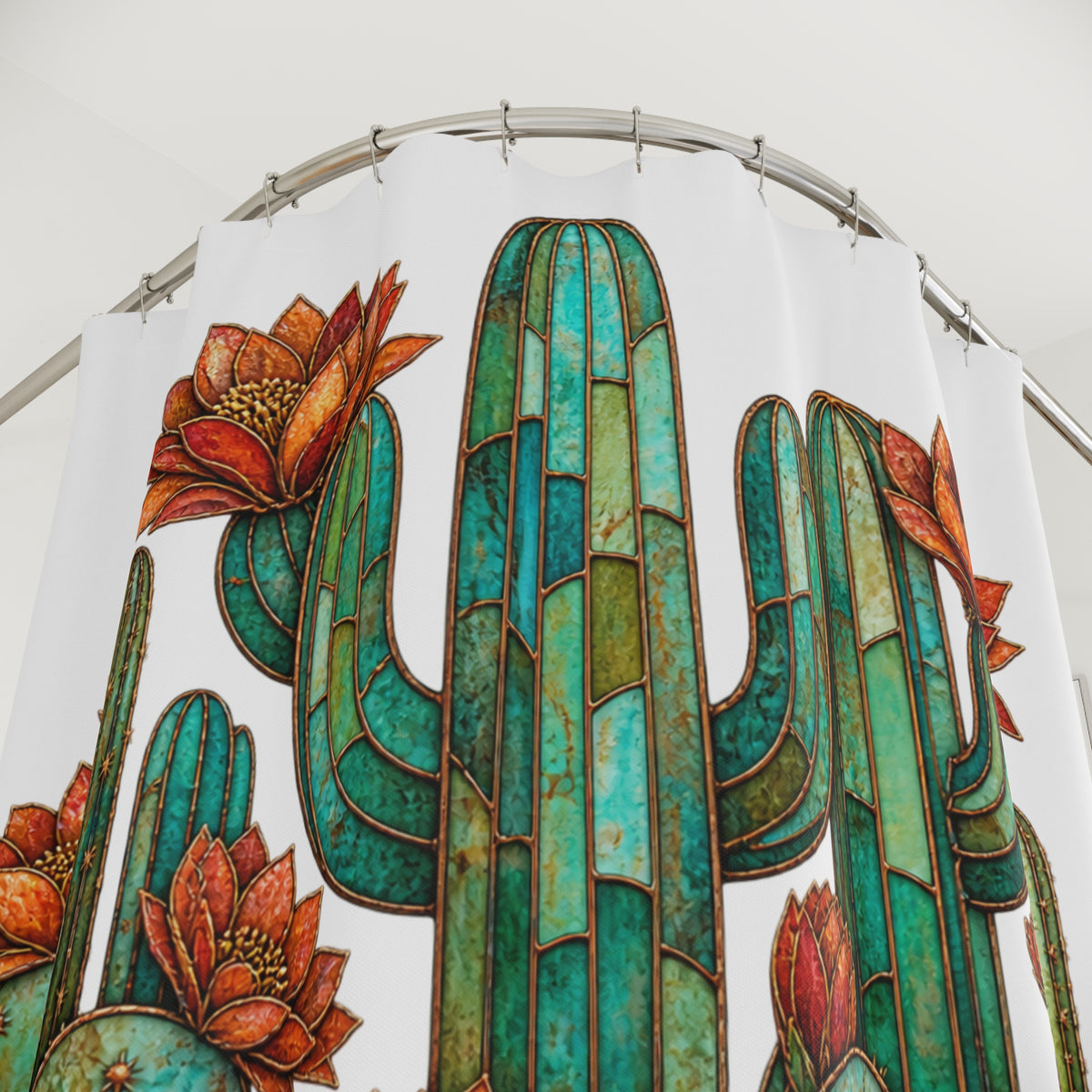 Cactus 'Happy Fall Y'all' Shower Curtain - Autumn Desert Botanical Bath Decor