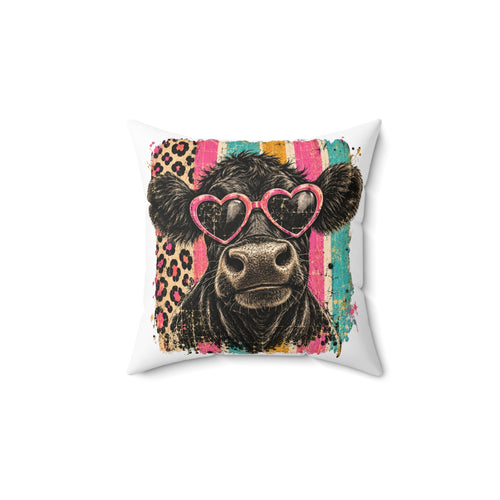 Cow Pillow with Heart Sunglasses – Cute Farmhouse Throw Pillow