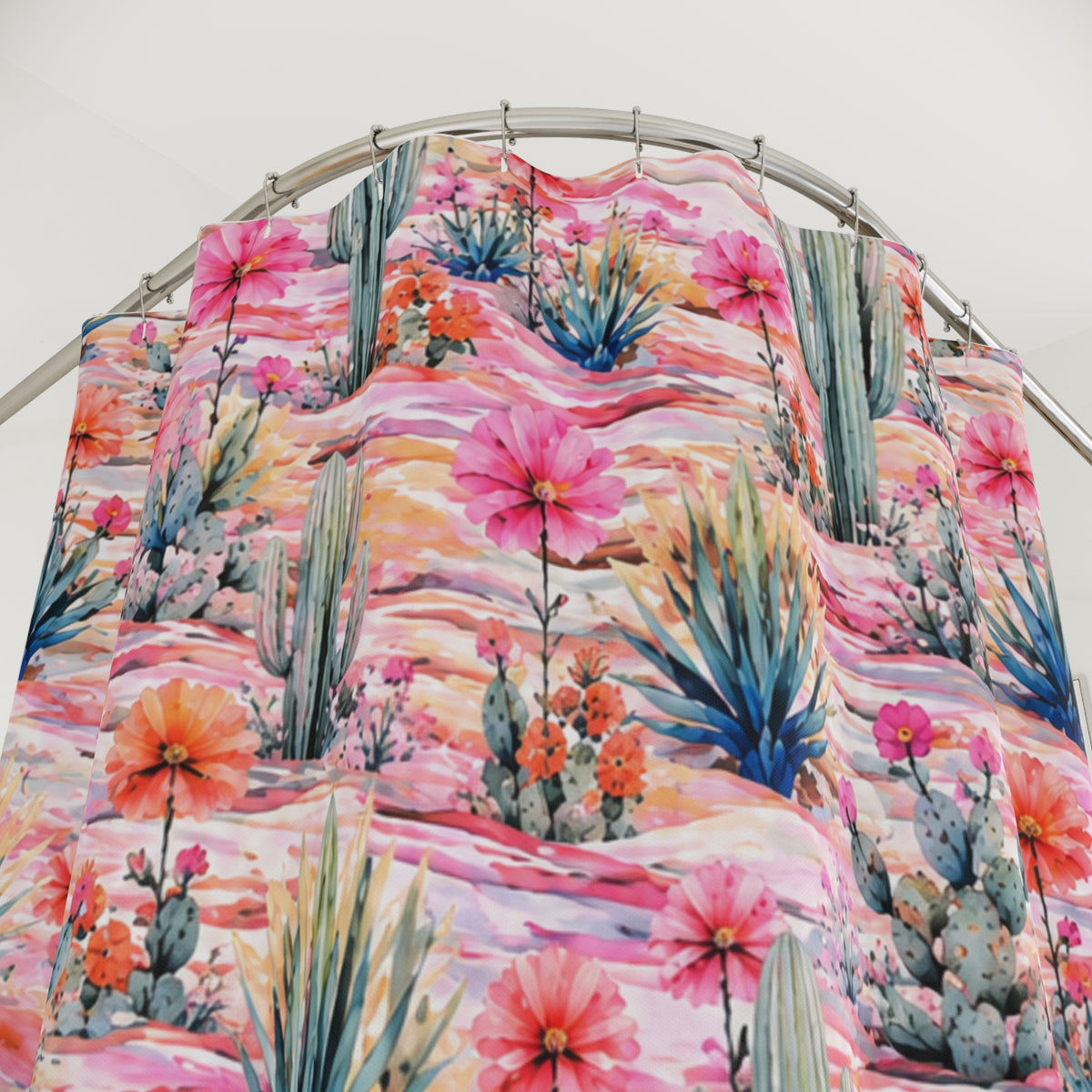 Desert Bloom Shower Curtain — Pink Cactus Floral Bathroom Decor