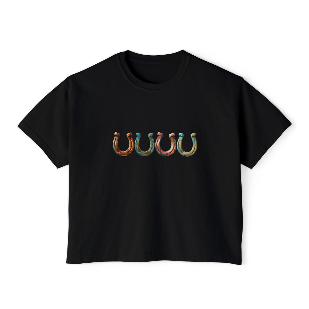 Women's Boxy Tee with Colorful Horseshoe Graphic — Lucky Western Crop Top