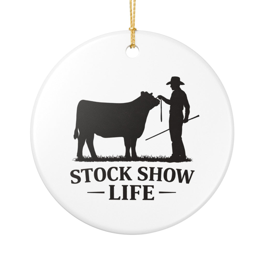 Stock Show Life Ceramic Ornament — Cowboy & Cow Silhouette Holiday Decoration