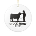 Stock Show Life Ceramic Ornament — Cowboy & Cow Silhouette Holiday Decoration