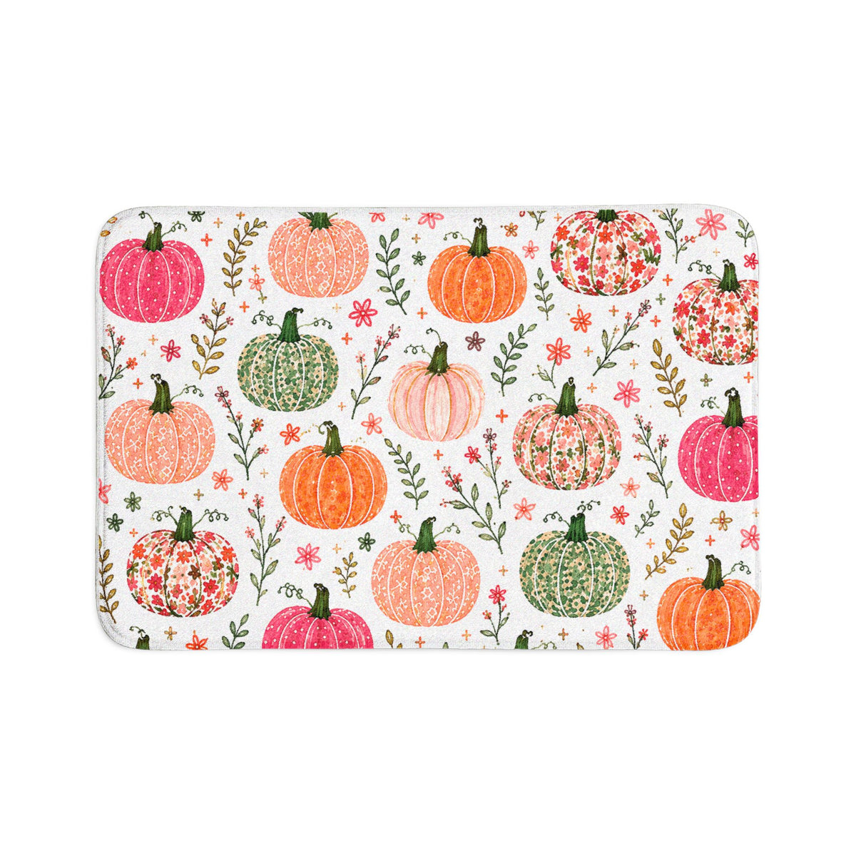 Pumpkin Pattern 3-Piece Bath Mat Set — Fall Bathroom Rugs