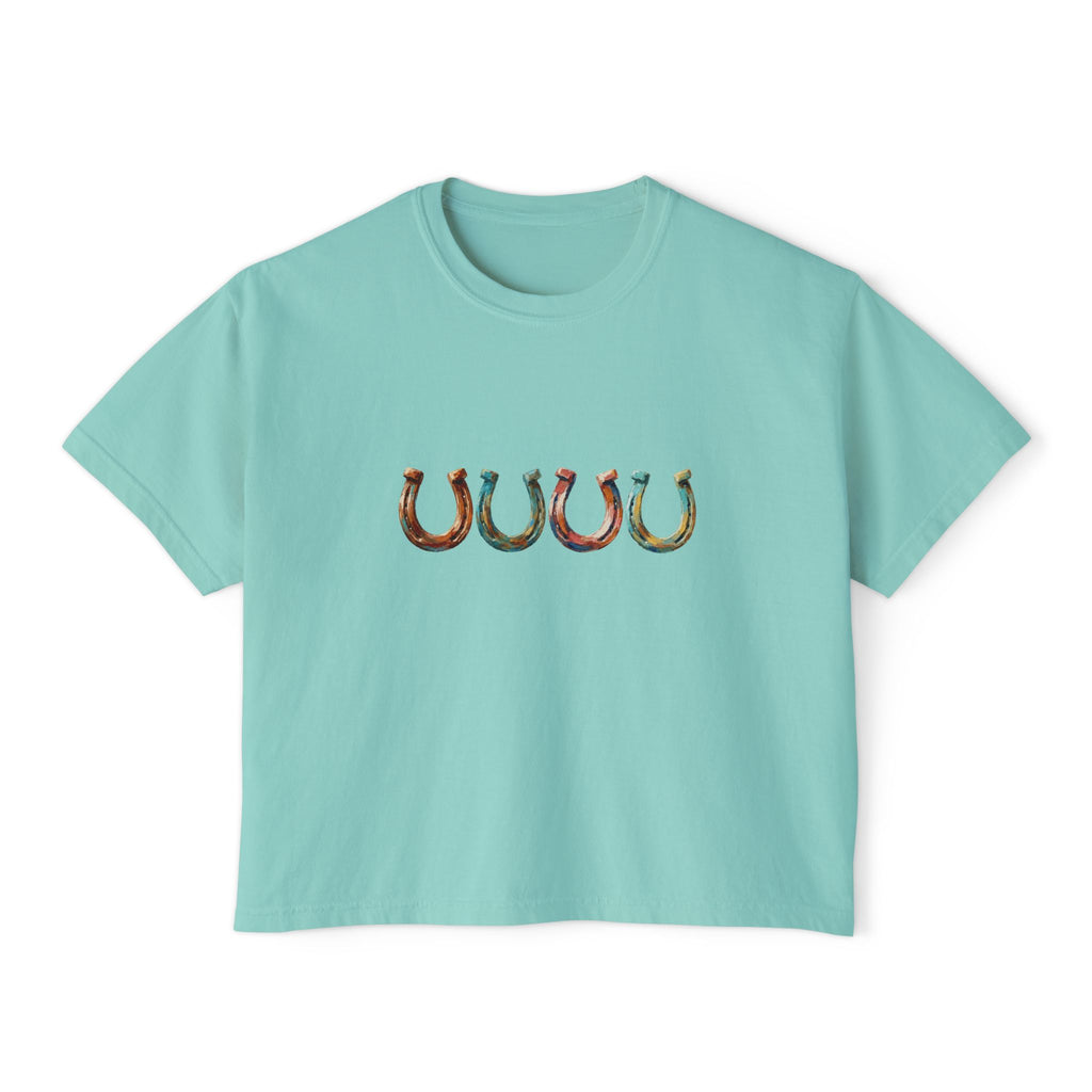 Women's Boxy Tee with Colorful Horseshoe Graphic — Lucky Western Crop Top