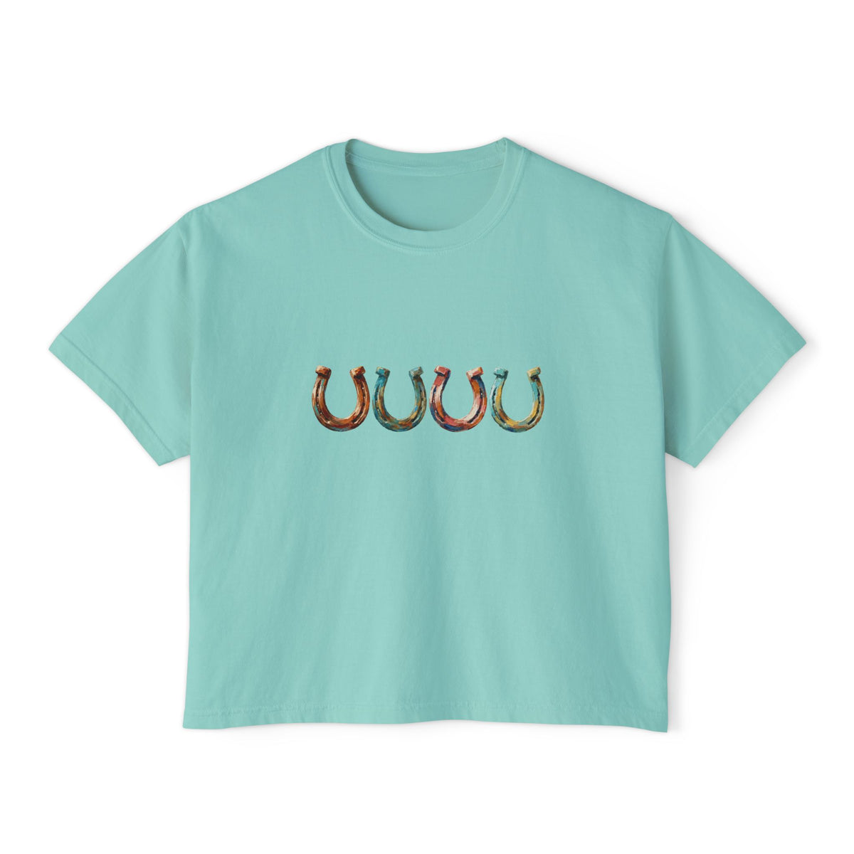 Women's Boxy Tee with Colorful Horseshoe Graphic — Lucky Western Crop Top