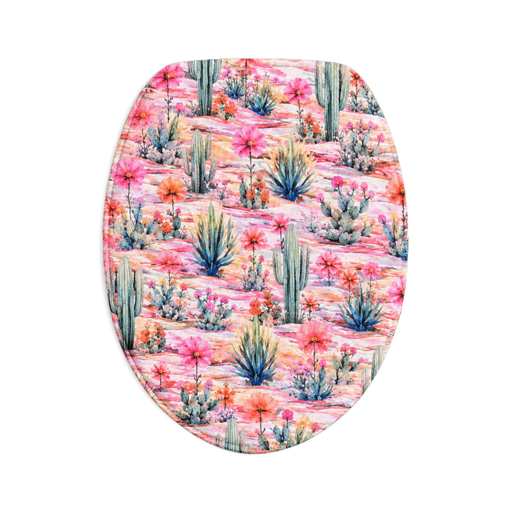 Pink Desert Cactus Bath Mat Set – 3-Piece Floral Succulent Bathroom Rugs