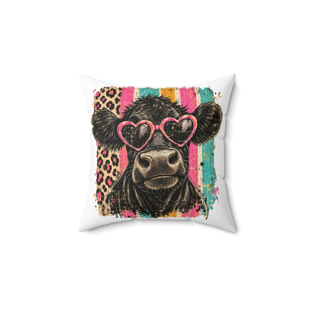 Cow Pillow with Heart Sunglasses – Cute Farmhouse Throw Pillow